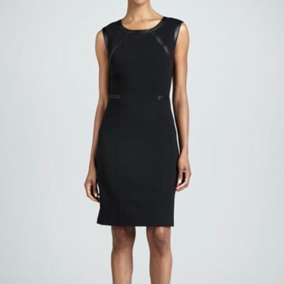 Lafayette 148 New York Overlook Black Leather Trim Dress Career Business size 4 - Picture 1 of 6